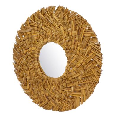 Honio Straw Weaving Wall Mirror, Easy to Retro HD Imaging Beautiful Wall Decor Mirror for Living Room (Gold)