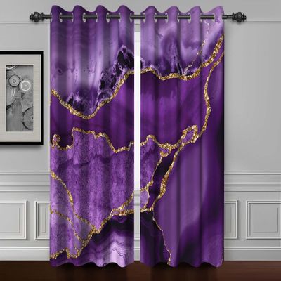 Baocicco Purpled Gold Marble Blackout Window Curtains for Bedroom Living Room Gold Glitter Texture Print Darkening Window Drapes with Grommets Modern Luxury Design Purpled Curtain 2 Panels 42x96 Inch