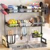 Over The Sink Dish Drying Rack with Fruit Basket, 2-Tier Kitchen Counter Dish Drainer Rack Adjustable (33.8 to 41.5 inch), Expandable Utensil Holder Caddy Metal Hook, Black ( Color : Black 3 Tiers 33. view 1