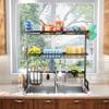 Over The Sink Dish Drying Rack with Fruit Basket, 2-Tier Kitchen Counter Dish Drainer Rack Adjustable (33.8 to 41.5 inch), Expandable Utensil Holder Caddy Metal Hook, Black ( Color : Black 3 Tiers 33. view 3