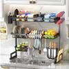 Over The Sink Dish Drying Rack with Fruit Basket, 2-Tier Kitchen Counter Dish Drainer Rack Adjustable (33.8 to 41.5 inch), Expandable Utensil Holder Caddy Metal Hook, Black ( Color : Black 3 Tiers 33. view 4