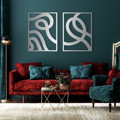 Minimalist Metal Wall Art, Abstract Metal Wall Art, 2 Pieces Metal Wall Art, Modern Metal Wall Decor, Unique Wall Decor, Mid Century Modern Metal Wall Art, Above Bed Decor (Silver, 41 x 62 inch / 105 x 158 cm)