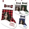 MALIHONG Personalized Cute Bernese Mountain Dog Christmas Stocking Buffalo Plaid Check Snowflake Stocking Pet Dog Bone Custom Name Gift Candy Bag Fireplace Hanging Decor Stocking 14.4" view 1
