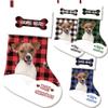 MALIHONG Personalized Cute Jack Russell Terrier Dog Christmas Stocking Buffalo Plaid Check Snowflake Stocking Pet Dog Bone Custom Name Gift Candy Bag Fireplace Hanging Decor Stocking 14.4" view 1