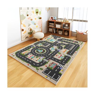 Analog ABC Kids Rug Playroom Car Play Mat City Life Road Rug for Cars Fun City Map for Carpet for Bedroom Boys (78 * 118 inches, Evening City)
