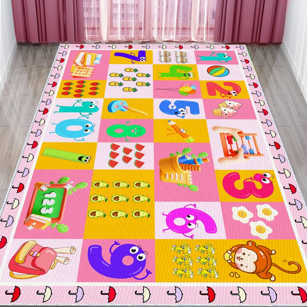 Kids Numbers Fun Rugs- Educational Game Area Rug- 7x10 Playtime Collection Fruit Animal Pattern Carpet for Children's Room Playroom Bedroom Nursery