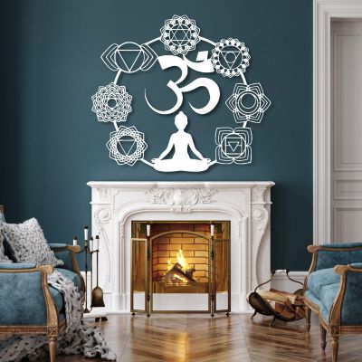 Metal Wall Art, OM Metal Wall Decor, Namaste Metal Wall Art, Sacred Geometry Metal Wall Decor, Metal Mandala Wall Art, Yoga Wall Art, Yoga Wall Decor, Home Office Living Room Decoration (White, 40"x 35"| 102x90cm)