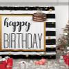 Anzona Happy Birthday Waterproof Shower Curtains Set - Standard 66 x 72 Inch, Watercolor Cake Black White Striped Polyester Fabric Bathroom Curtain with 12 Hooks, Bathroom Accessories, 1 Panel view 1