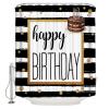 Anzona Happy Birthday Waterproof Shower Curtains Set - Standard 66 x 72 Inch, Watercolor Cake Black White Striped Polyester Fabric Bathroom Curtain with 12 Hooks, Bathroom Accessories, 1 Panel view 2