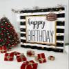 Anzona Happy Birthday Waterproof Shower Curtains Set - Standard 66 x 72 Inch, Watercolor Cake Black White Striped Polyester Fabric Bathroom Curtain with 12 Hooks, Bathroom Accessories, 1 Panel view 3