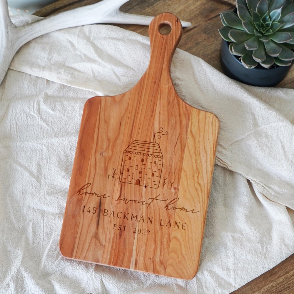 Housewarming gift New Home Gift first Home Closing gift from Realtor gift Basket Personalized cutting board Charcuterie Board (Small, Home Sweet Home 2, Cherry)
