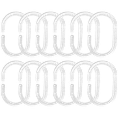 WOONEKY Spring Shower Curtain Hooks 12 Pack Hooks C-Shape Ring Plastic for Bathroom Bathtub