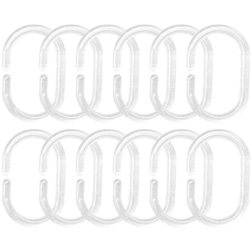 WOONEKY Spring Shower Curtain Hooks 12 Pack Hooks C-Shape Ring Plastic for Bathroom Bathtub