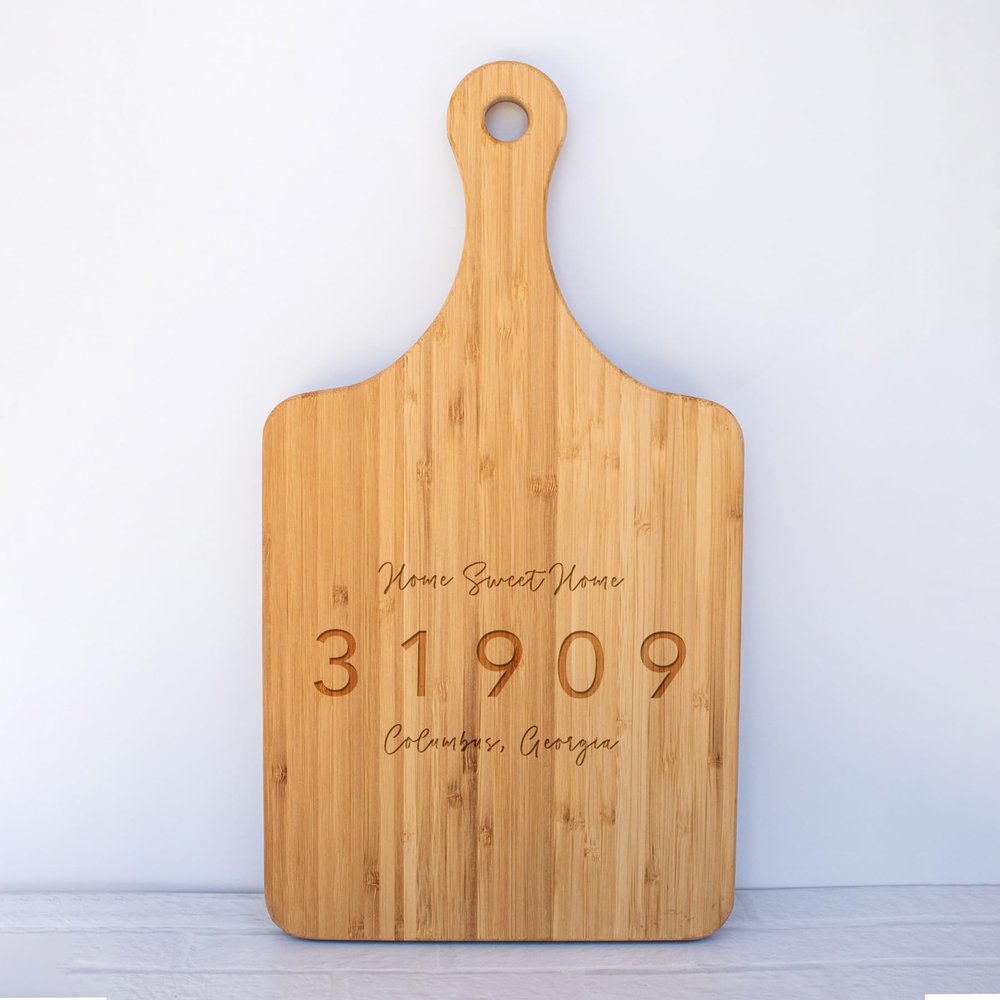 Housewarming gift New Home Gift first Home Closing gift from Realtor gift Basket Personalized cutting board Charcuterie Board (Medium, Zip Code, Bamboo)