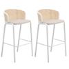 LeisureMod Ervilla Mid-Century Modern Wicker Bar Stool with Fabric Seat and White Powder Coated Steel Frame, Set of 2 (Beige) view 1