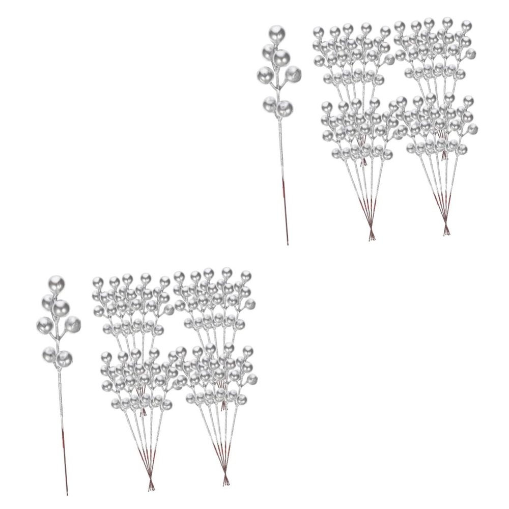 BESTOYARD 60 pcs Simulated Berry Bunches Pine Needles Berry Picks Artificial Berry twig Artificial Berry Bush Artificial Branches Vase Filler Berries Stems Small red Fruit Foam Flash