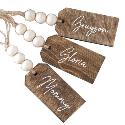 Beaded Wooden Name Tag - Personalized Christmas Stocking Tags
