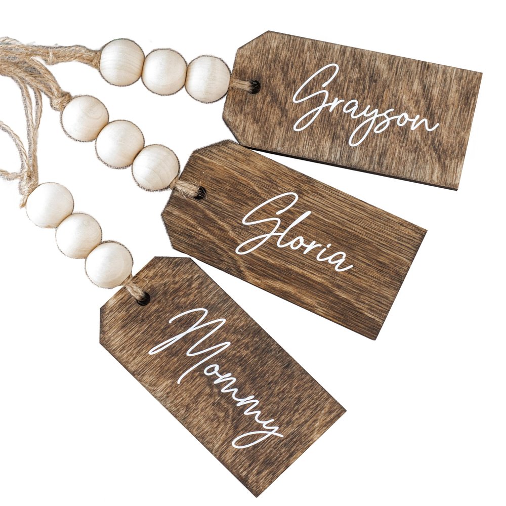 Beaded Wooden Name Tag - Personalized Christmas Stocking Tags
