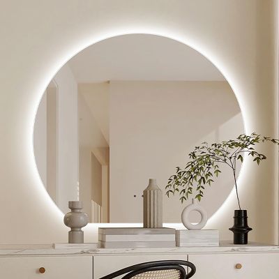 HD Vanity Mirror With LED 3 Color Dimmable, Backlit LED Bathroom Mirror, 50cm/60cm/70cm/80cm, Frameless Irregular Wall Mirror, Smart Single Touch, IP44 Waterproof ( Color : Lower incision , Size : 50c