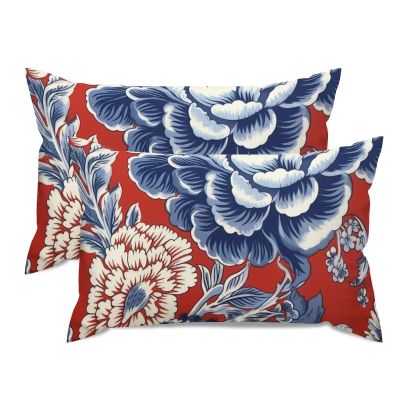 MISSUYSA Asian Throw Pillowcase Red And Blue Chinoiserie Floral Cushion Cover Chinoiserie 12x20in Set of 2 Decorative Pillow Home Cotton Linen Ethnic Lumbar Pillow Cover For Sofa Couch Bed Decorations