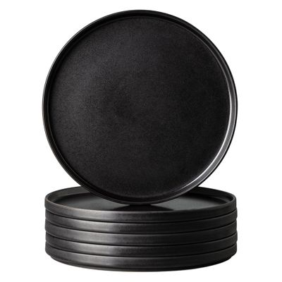 AmorArc Stoneware Dinner Plates Set of 6, 10.5 Inch Reactive Matte Glaze Ceramic Plates Set, Modern Dinnerware Dish set for Kitchen,Microwave, Dishwasher Safe, Scratch Resistant - Matte Black