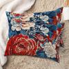 MISSUYSA Red and Blue Chinoiserie Floral Throw Pillow Cover Set of 2 Chinoiserie Lumbar Throw Pillow Cover 20x30in Cotton Linen Accent Square Cushion Cover for Sofa Couch Bed Chair Home view 2