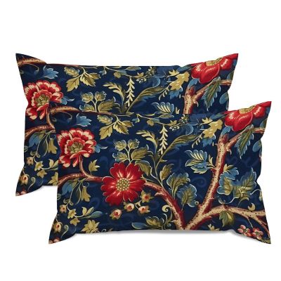 MISSUYSA Asian Pillow Cover Navy Blue Floral Botanical Cushion Cases Japanese 16x26in Set of 2 Decorative Pillow Home Cotton Linen Artistic Rectangular Throw Pillow Cover for Couch Sofa Bed Chair