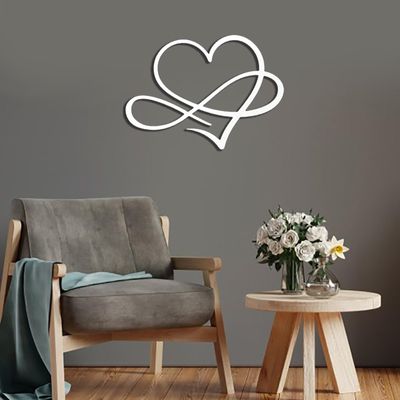 Metal Heart Wall Art, Infinity Heart Metal Wall Art, Heart Wall Art, Geometric Wall Art, Metal Line Art Wall Decor, Love Sign Ornaments for Indoor And Outdoor, Metal Wall Decor for Living Room, Metal Wall Art (White, 18.5" x 13.5"|47 x 34.3 cm)