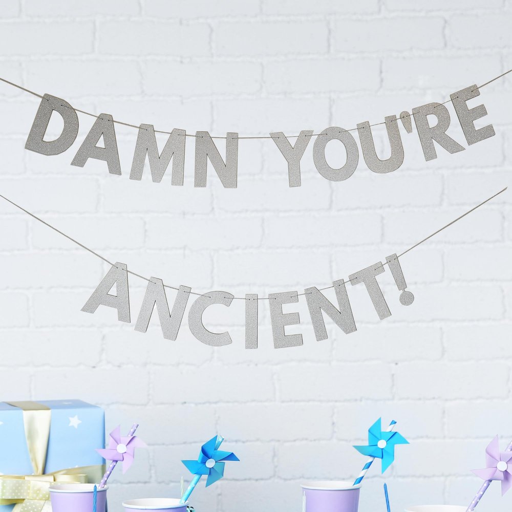 Funny Birthday Banner, You're Old Sign, Silver Party Decoration, Photo Booth Props, 100th 90th 80th 70th 60th 50th 40th 30th