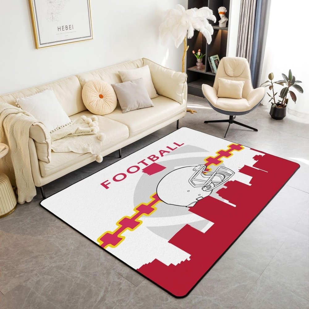Erosebridal Boys Football Area Rug for Kids 5x7, Football Living Room Rug, Rugby Accent Rug Set for Bedroom, Red Gray