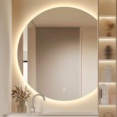 Semi-circular Irregular Decorative Mirror With LED Lights, Backlit Illuminated LED Bathroom Mirror, Smart Frameless Wall Mirror, 50cm/60cm/70cm/80cm, HD/Explosion Proof ( Color : Right incision , Size