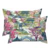 MISSUYSA Asian Style Pillow Cover Chinoiserie Pagoda Coral Blue Cushion Cover Ethnic Style 20x30in Set of 2 Decorative Pillow Home Cotton Linen Accent Lumbar Pillow Cases for Couch Sofa Couch Chair view 1