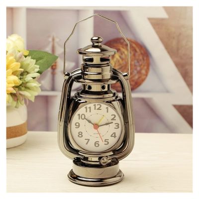 GRFIT Alarm Clock Vintage Alarm Clock Retro Oil Lamp Alarm Clock Watch Table Clock Living Room Decor Office Craft Ornament, Sliver Clocks for Bedside