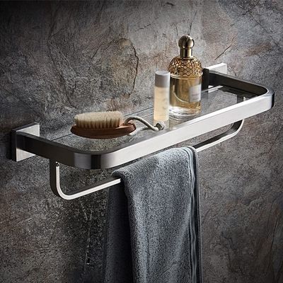 BAHELS Corner Shower Caddy 304 Stainless Steel Bathroom Glass Shelf, Wall-mounted Shower Room Single-layer Cosmetic Rack Shower Organizer (Color : Brushed, Size : 40cm)