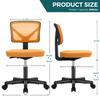 DUMOS Armless Desk Wheels Cute Home Office Chairs, Ergonomic Adjustable Swivel Rolling Task, Comfy Mesh Mid Back Computer Work Vanity Chair for Small Spaces, Orange view 3