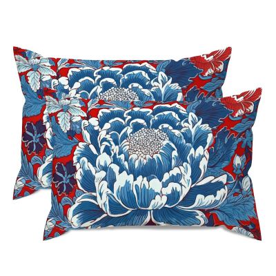 MISSUYSA Asian Style Pillow Cover Red And Blue Chinoiserie Floral Pillow Case Dynasty 20x30in Set of 2 Decorative Pillow Home Cotton Linen Traditional Lumbar Support Pillow Case For Sofa Bedroom Decor