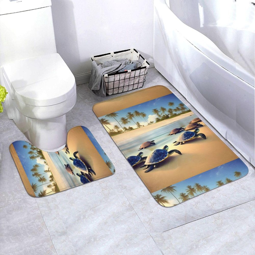 MYGANN Turtles On The Beach Non-Slip Absorbent Floor Mats Set of 2 24x35.5in for Bathroom Vacation House Christmas Housewarming Gift