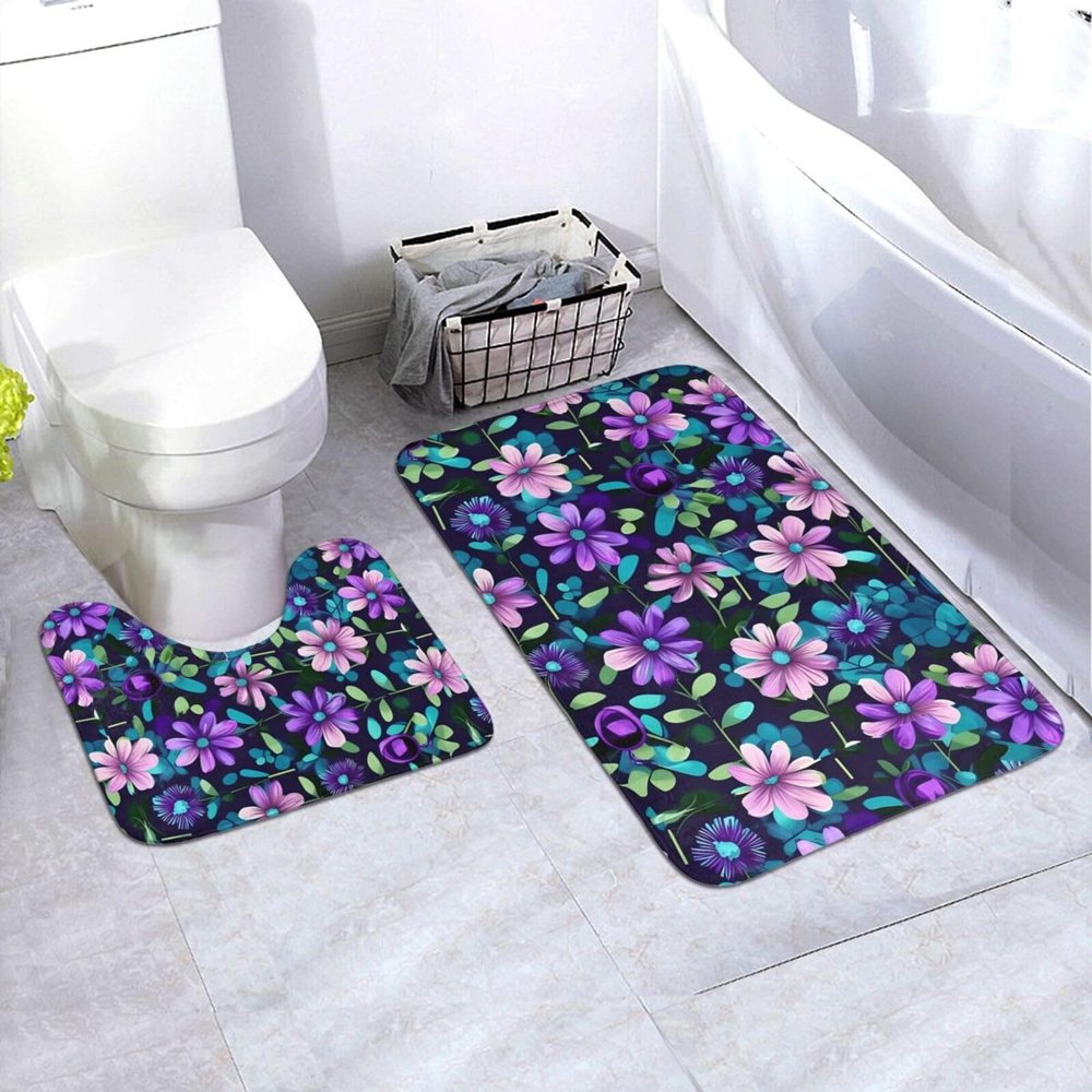 MYGANN Purple Camellia Non-Slip Absorbent Floor Mats Set of 2 24x35.5in for Bathroom Vacation House Christmas Housewarming Gift