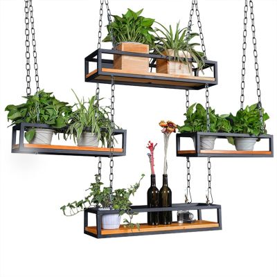 Ceiling Mount shelves Grid Pot Pan Rack Hanger Organiser Kitchen Storage Shelf Tray Holder 60/80/100/120/140cm, Flower Pot Stand Wine Holder Wrought Iron Hanging Racking ( Size : 120x25x15cm )