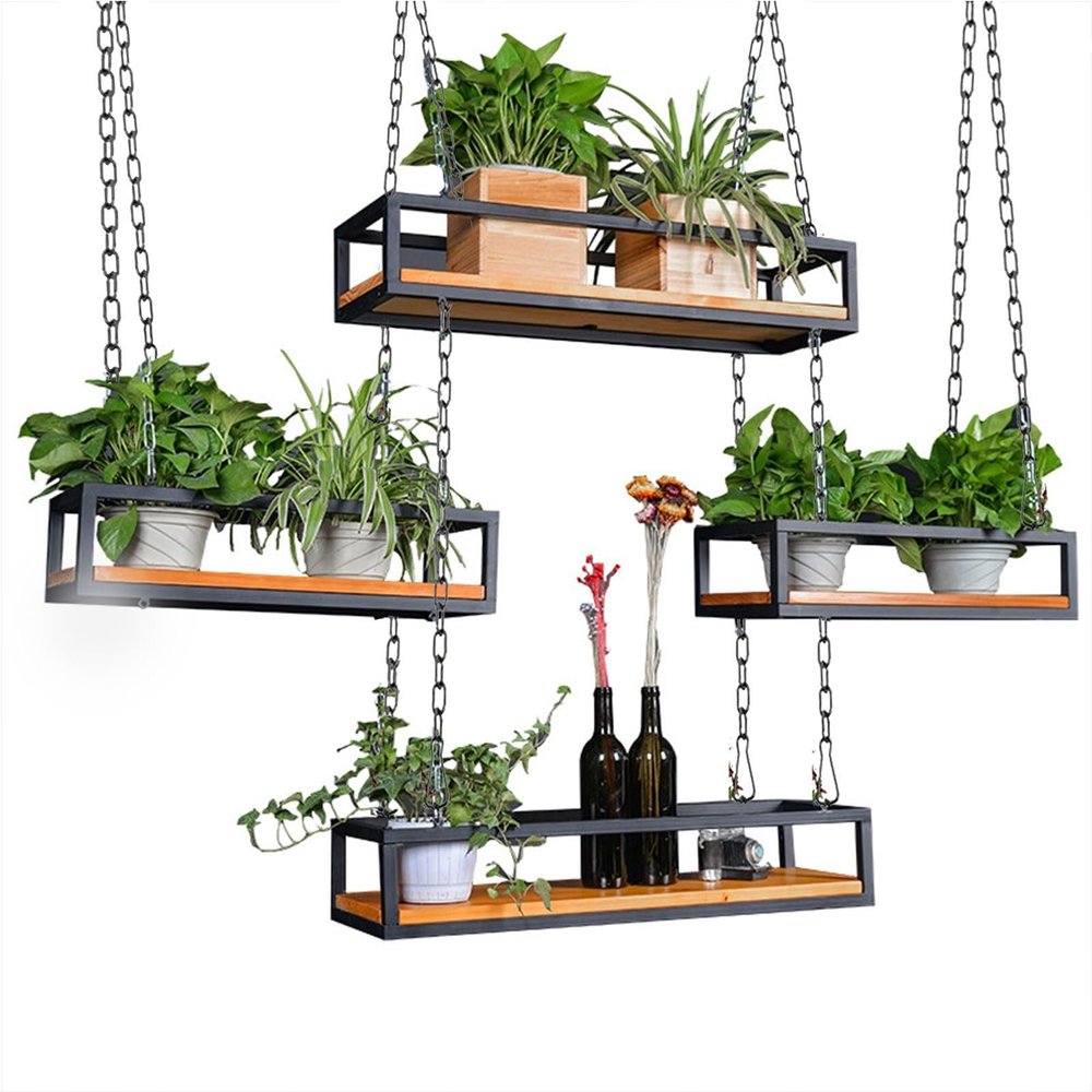 Ceiling Mount shelves Grid Pot Pan Rack Hanger Organiser Kitchen Storage Shelf Tray Holder 60/80/100/120/140cm, Flower Pot Stand Wine Holder Wrought Iron Hanging Racking ( Size : 120x25x15cm )