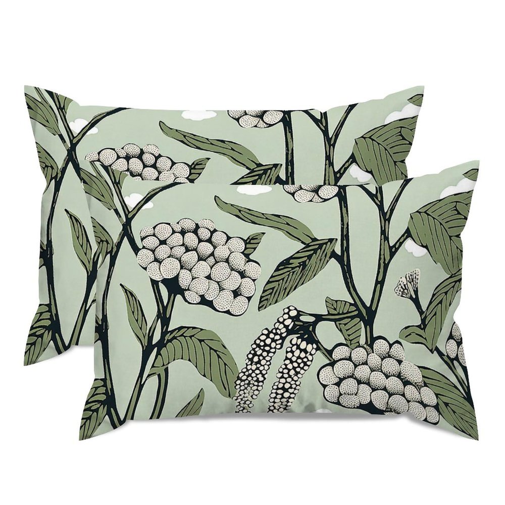 MISSUYSA Green White Chinoiserie Floral Pillow Cover Set of 2 Traditional Oriental Rectangle Lumbar Pillow Case 20x30in Cotton Linen Exotique Throw Pillow Cover for Sofa Car Couch
