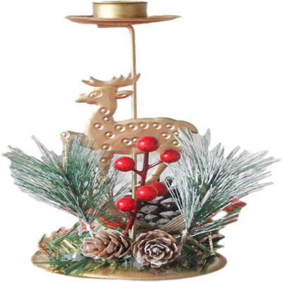 Christmas Candle Holder Iron Xmas Candlestick Holder Iron Candles Stand Candleholder Metal Tealight Container for Xmas Festival Home Desk Table Decor - Elk