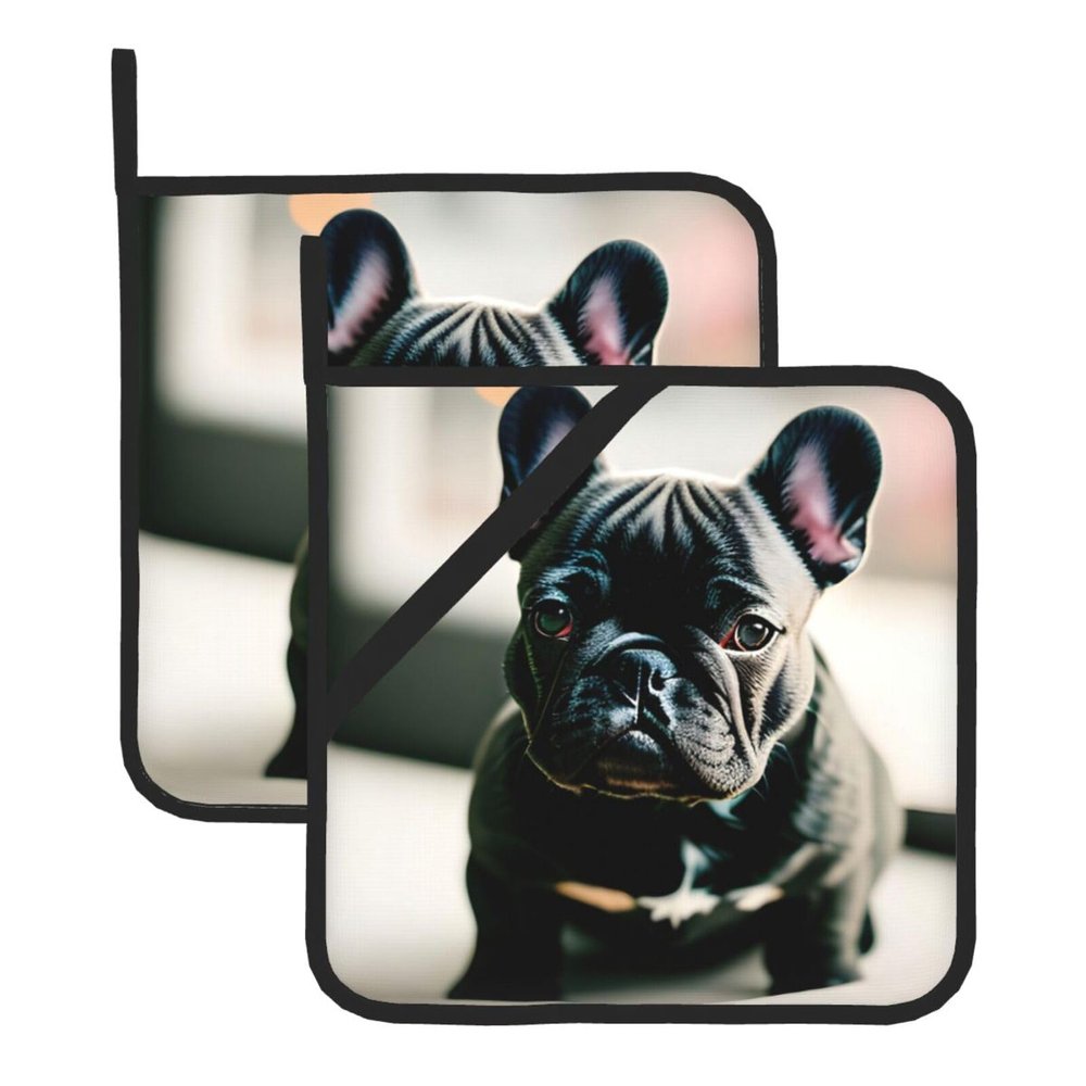 8 x 8in Adorable French Bulldog Print Hot Pads Sets, Non Slip Heat Resistant Pot Holder, for Baking Cooking Kitchen