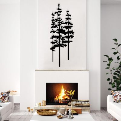 Pine Tree Metal Wall Art - Extra Large Forest Decor, Farmhouse Nature Lover Gift (Black, 19 x 48 inch / 47 x 121 cm)