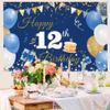 12th Birthday Decorations Backdrop Banner for Boys/Girls Happy 12 Years Old Fabric Sign Poster, Blue Photography Background 12th Birthday Party Supplies, 59"x35.4" view 3