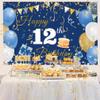 12th Birthday Decorations Backdrop Banner for Boys/Girls Happy 12 Years Old Fabric Sign Poster, Blue Photography Background 12th Birthday Party Supplies, 59"x35.4" view 4