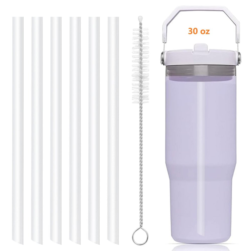 Bubrike Replacement Straws Compatible with Stanley IceFlow Flip Straw Tumbler 30 oz,64 oz-Accessories included 6 Straws,1 Cleaning Brush(Not For Stanley Ice Flow 2.0 Flip Tumbler 30 oz,64 oz)