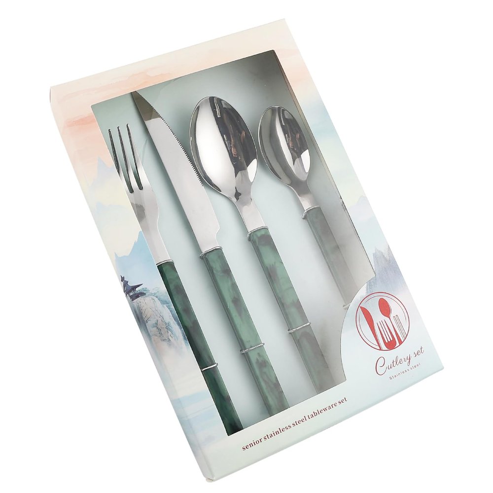 40-Piece Silverware Set for 10 Green Handle Flatware Set 18/0 Stainless Steel Utensils Sets Home Kitchen Spoons And Forks Set Mirror Polished Halloween Essentials Christmas