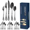 XIAOYU 20 Pieces Christmas Silverware Set, Black Flatware Set Service for 4, Stainless Steel Cutlery Tableware, Unique Snowflakes Santa Claus Elk Pattern Design, Dishwasher Safe, Black view 1