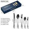 XIAOYU 20 Pieces Christmas Silverware Set, Black Flatware Set Service for 4, Stainless Steel Cutlery Tableware, Unique Snowflakes Santa Claus Elk Pattern Design, Dishwasher Safe, Black view 3